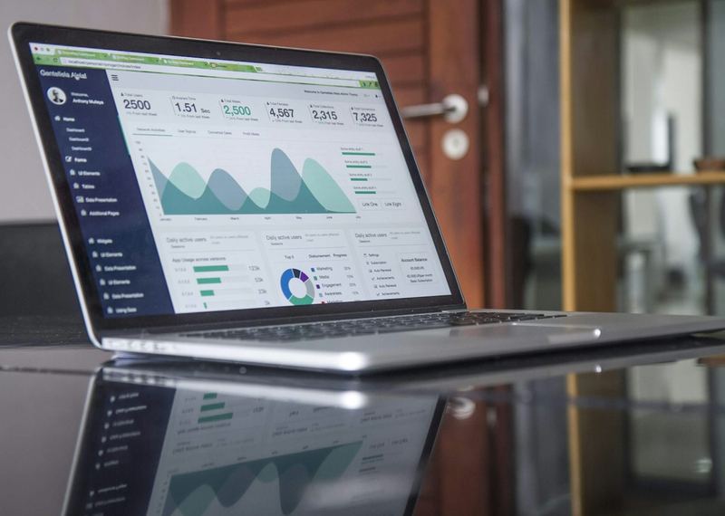 Notebook mostrando um painel de indicadores e gráficos